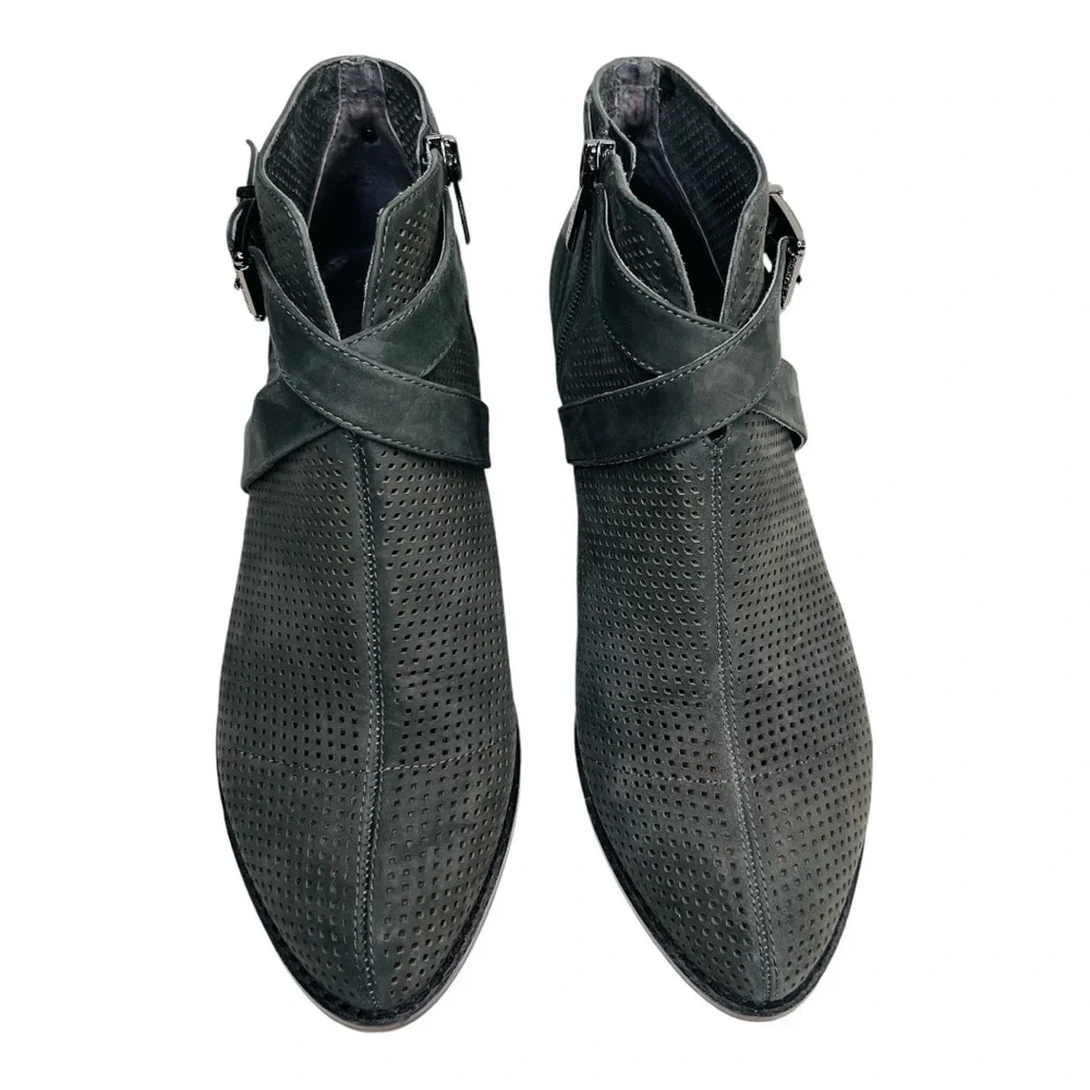 Vince Camuto Casha Gray Perforated Suede Side Zip Buckled Accent Ankle Boot